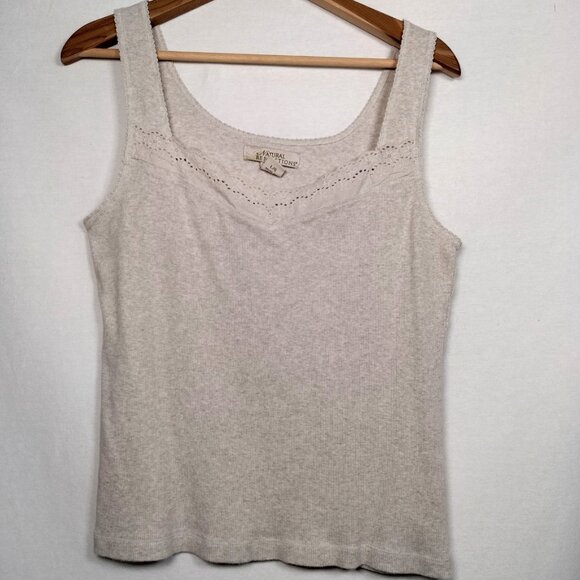 Natural Reflections Tank Top Size Large Beige Ribbed Eyelet Lace Trim Cotton Y2K - Picture 3 of 14